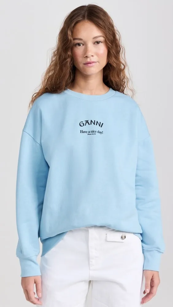 Ganni  |Crew Neck Rib Street Style Long Sleeves Plain Cotton