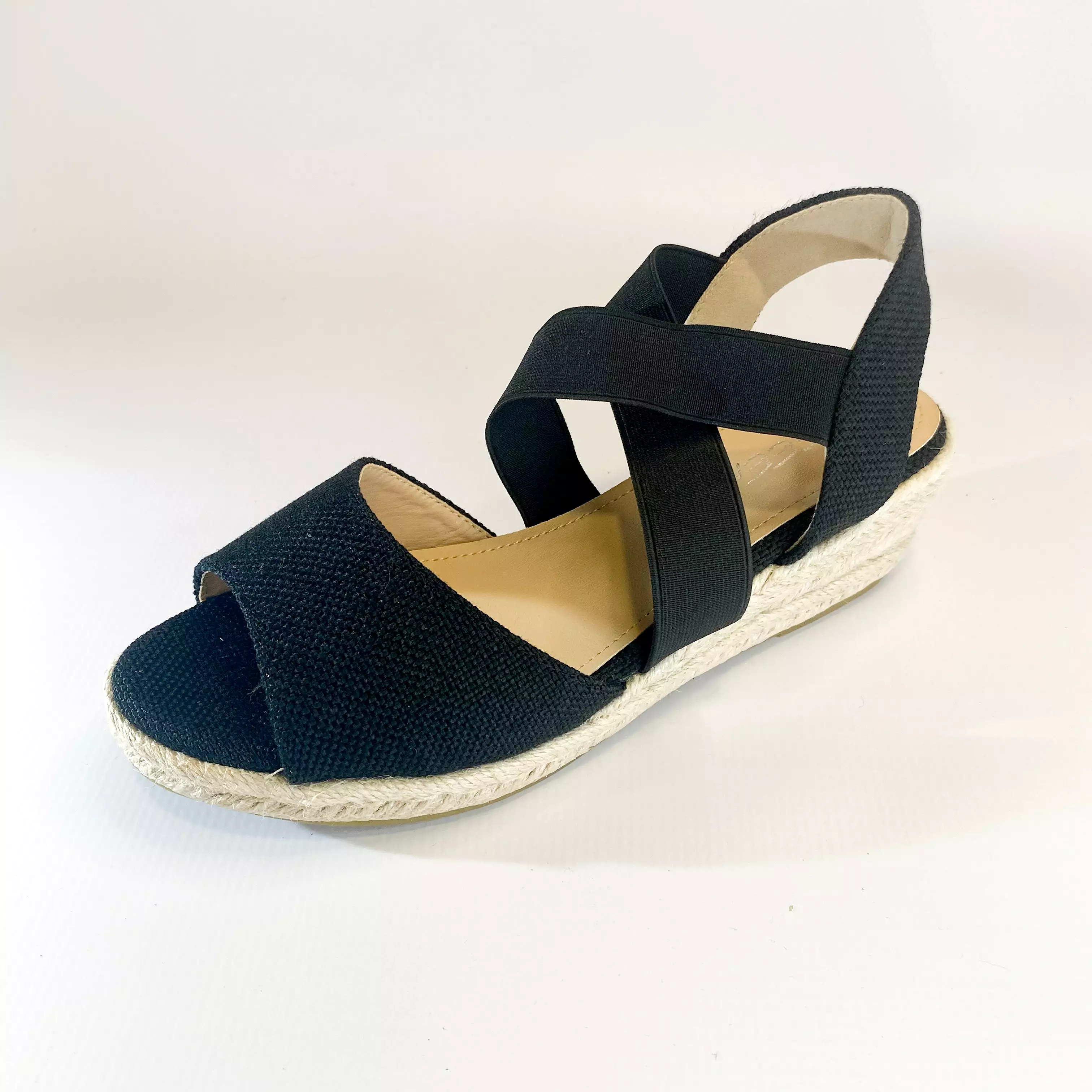 Geena black elasticated wedge