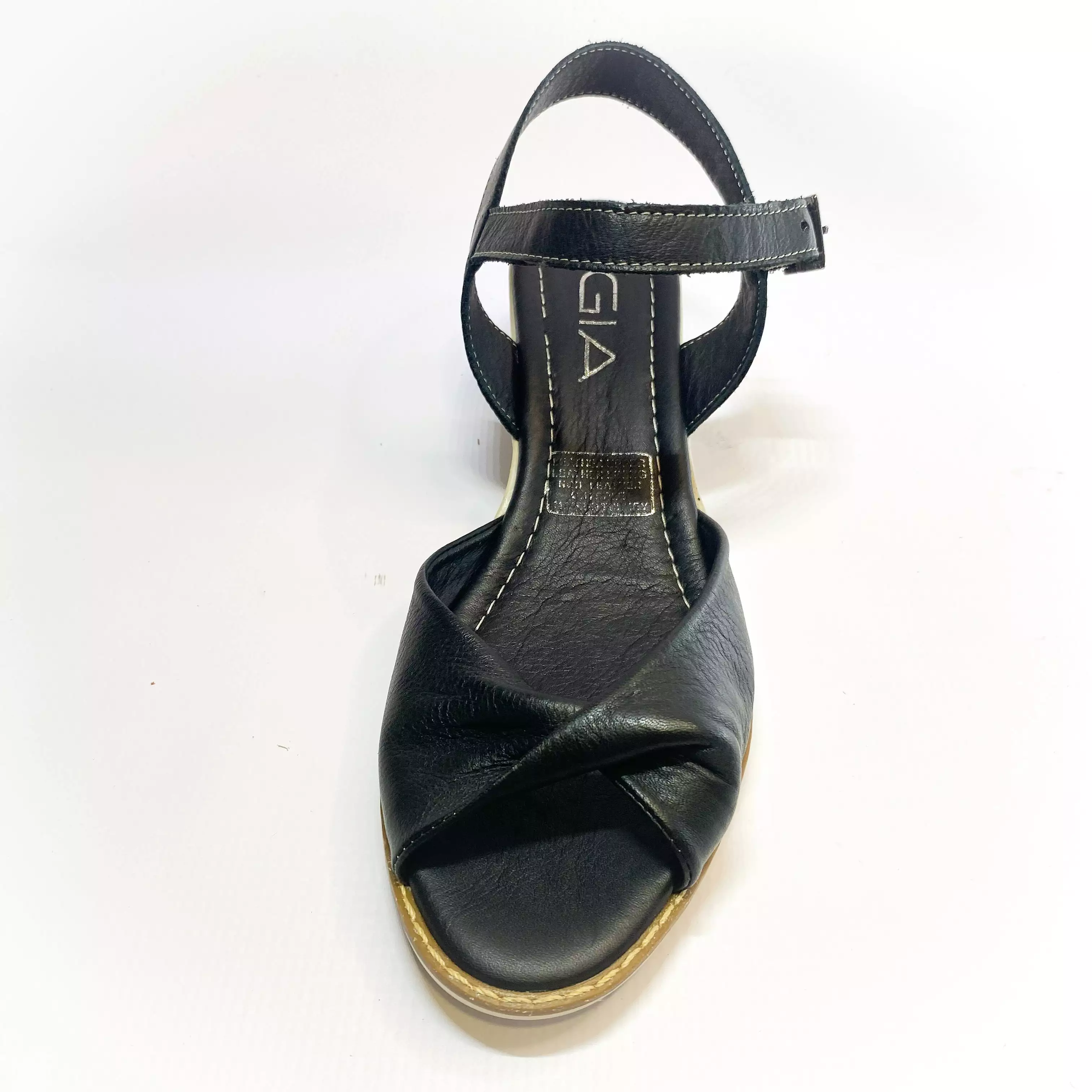 Gia black leather wedge sandal