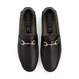 Gold Horse-Bit Buckle Moccasins-Black