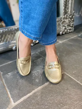 Gold Metallic Buckle Loafers