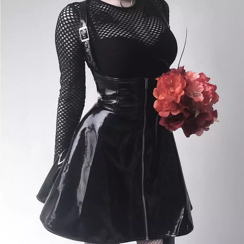 GOTHIC BLACK ZIPPER DRESS BY71119