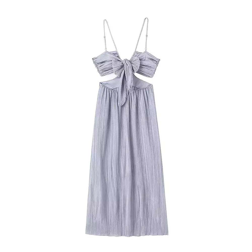 Gray Pleated Cutout Dress