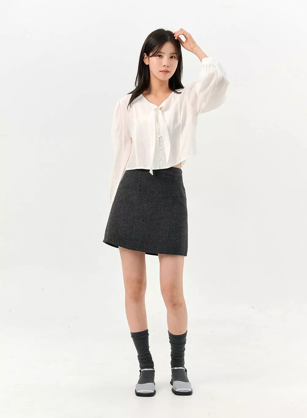 Herringbone Wool Blend Mini Skirt OO327