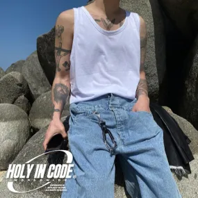 HOLY IN CODE  |Unisex Street Style Plain Cotton Oversized Tanks