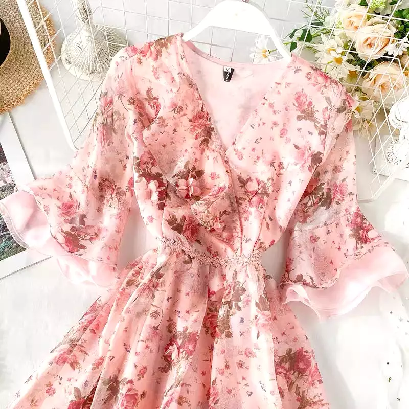 INS SWEET 3D FLOWERS LACE WAIST DRESS BY40901