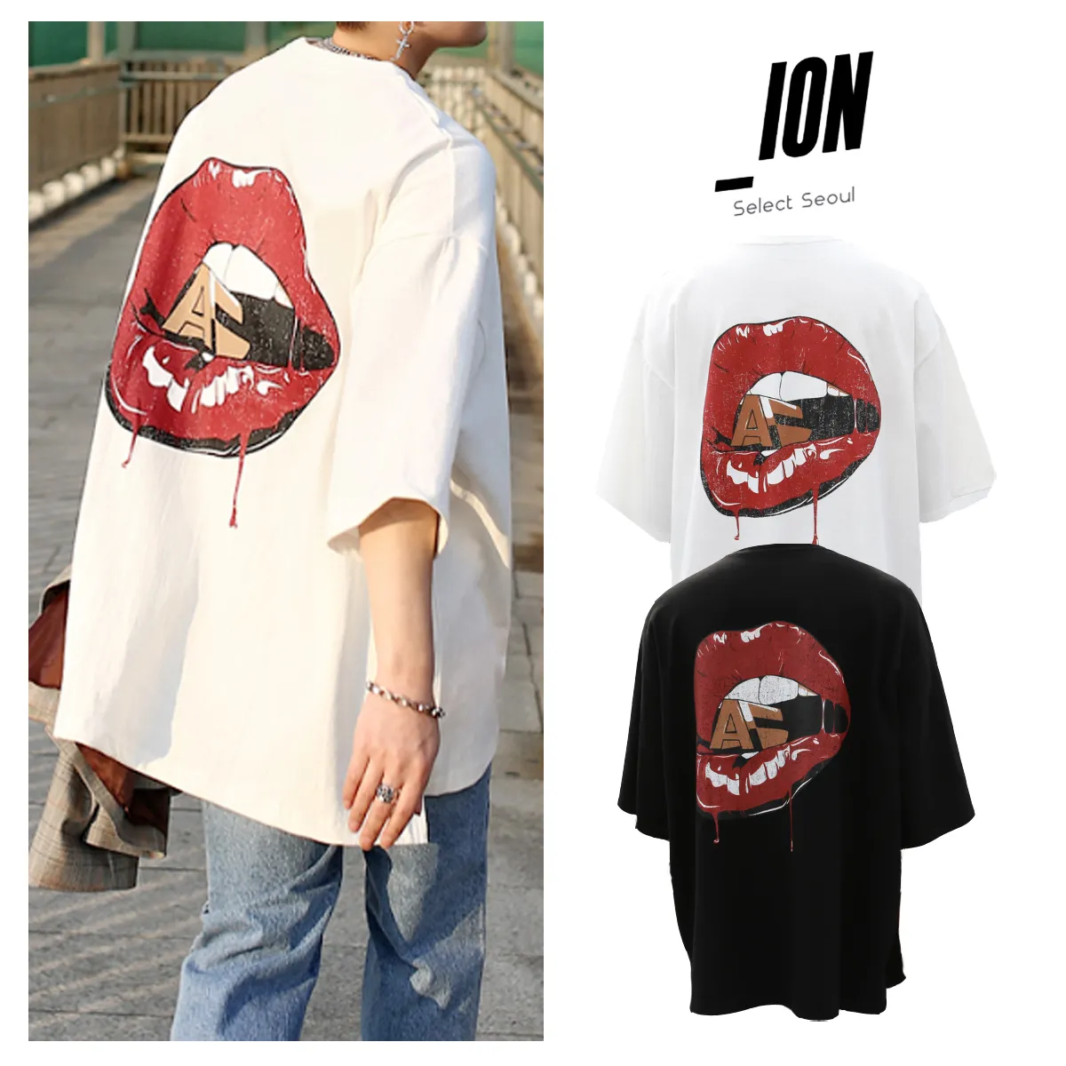 IONSEOUL  |Unisex Street Style Cotton Oversized Logo T-Shirts