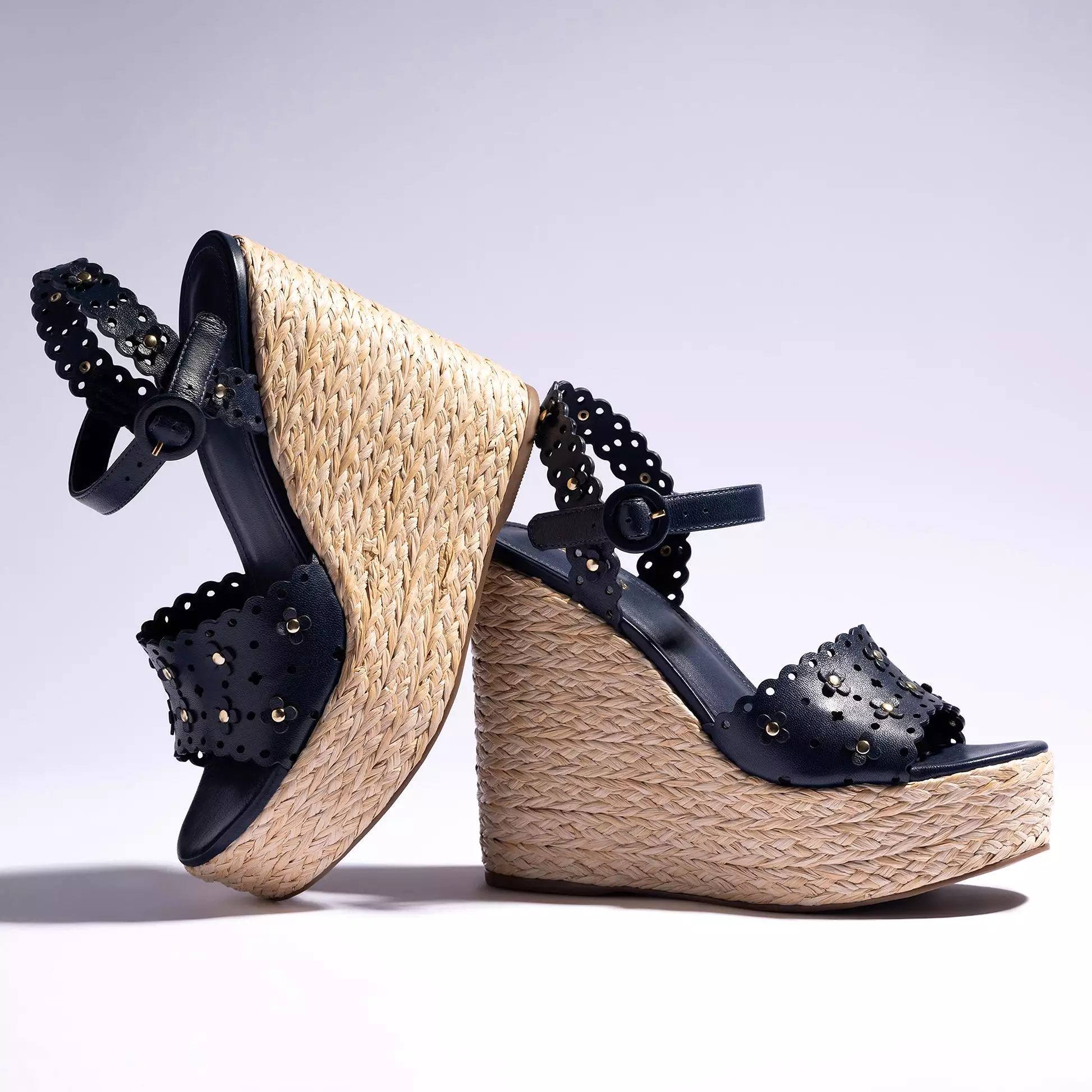 Jasmine Wedge In Navy Leather