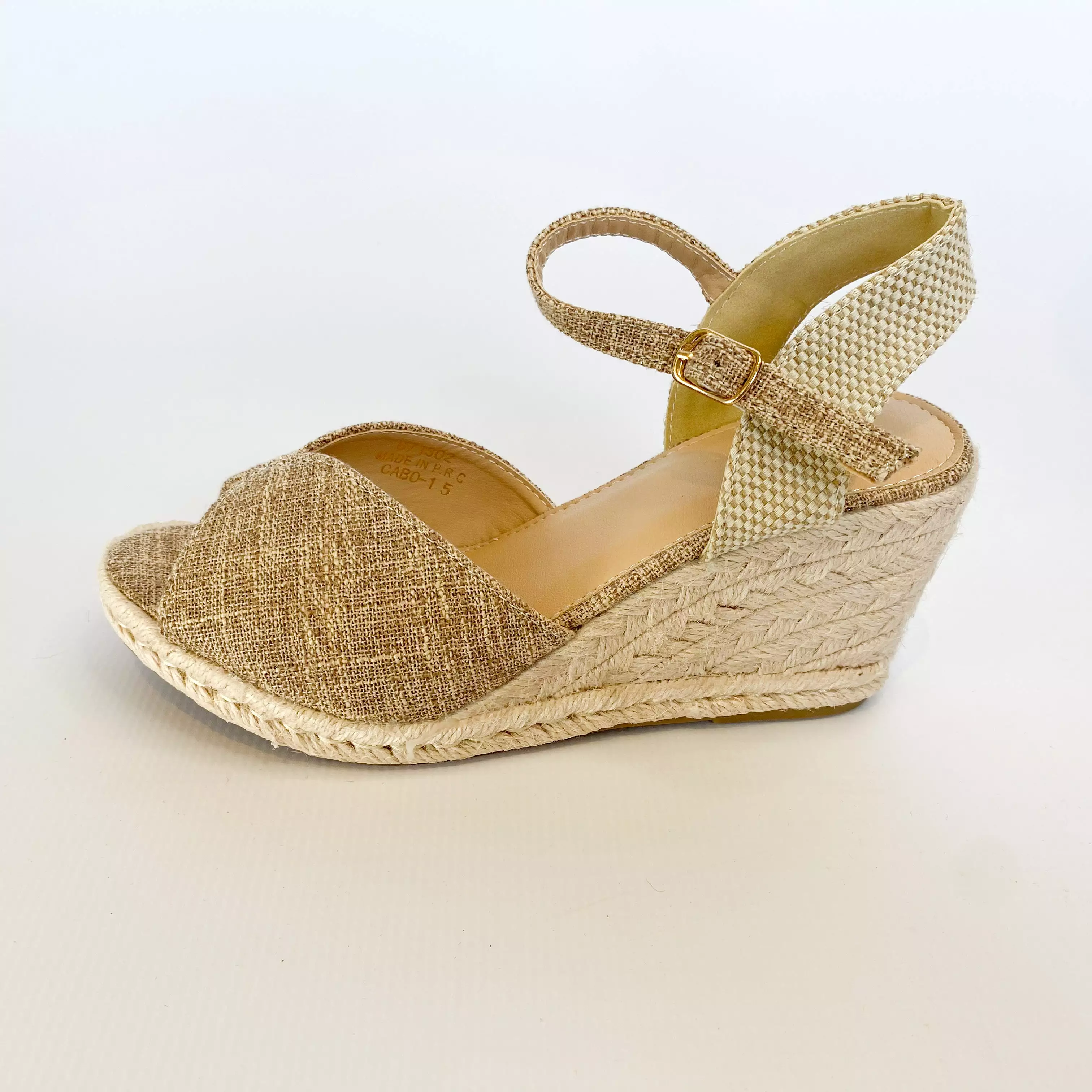 KG natural canvas ankle strap wedge