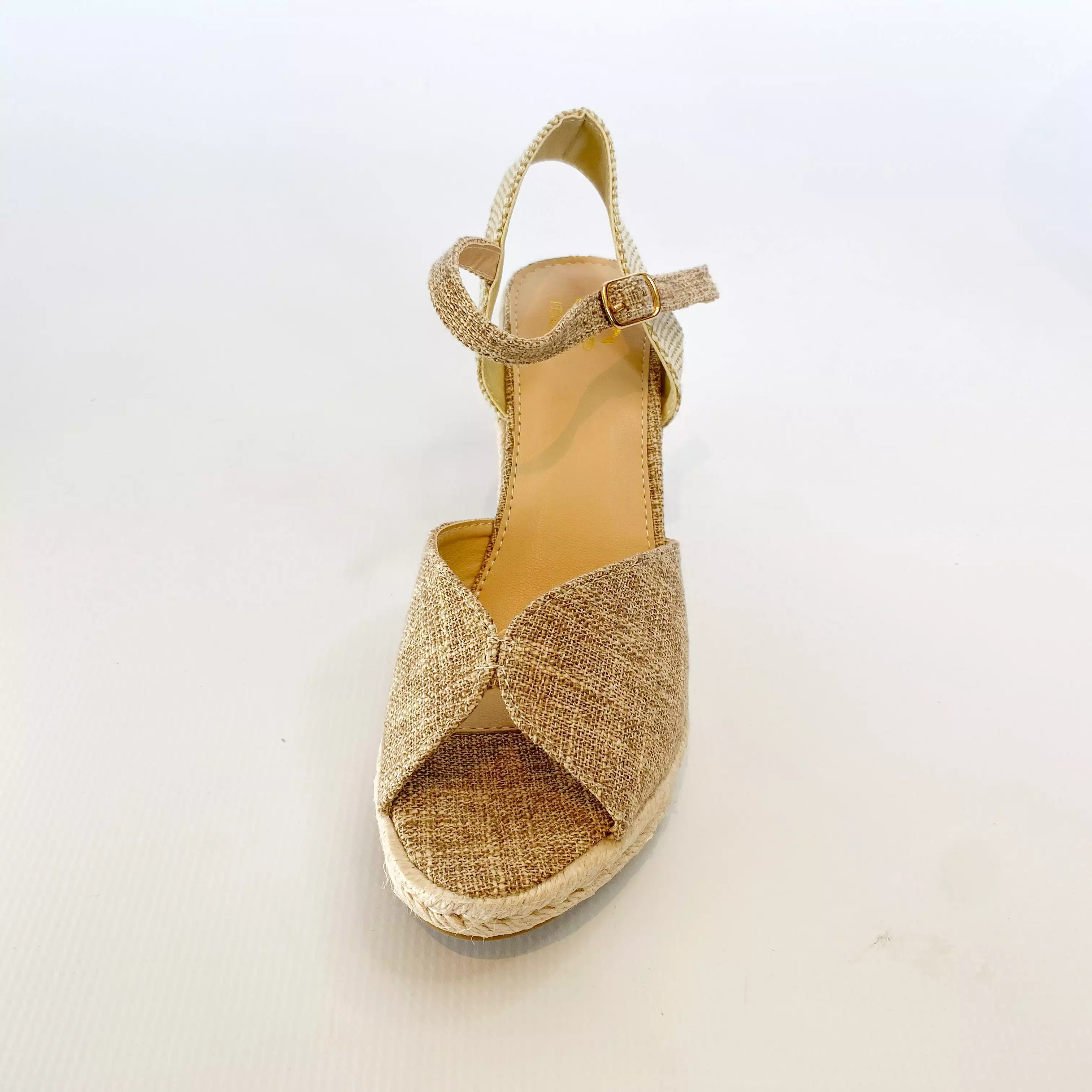 KG natural canvas ankle strap wedge