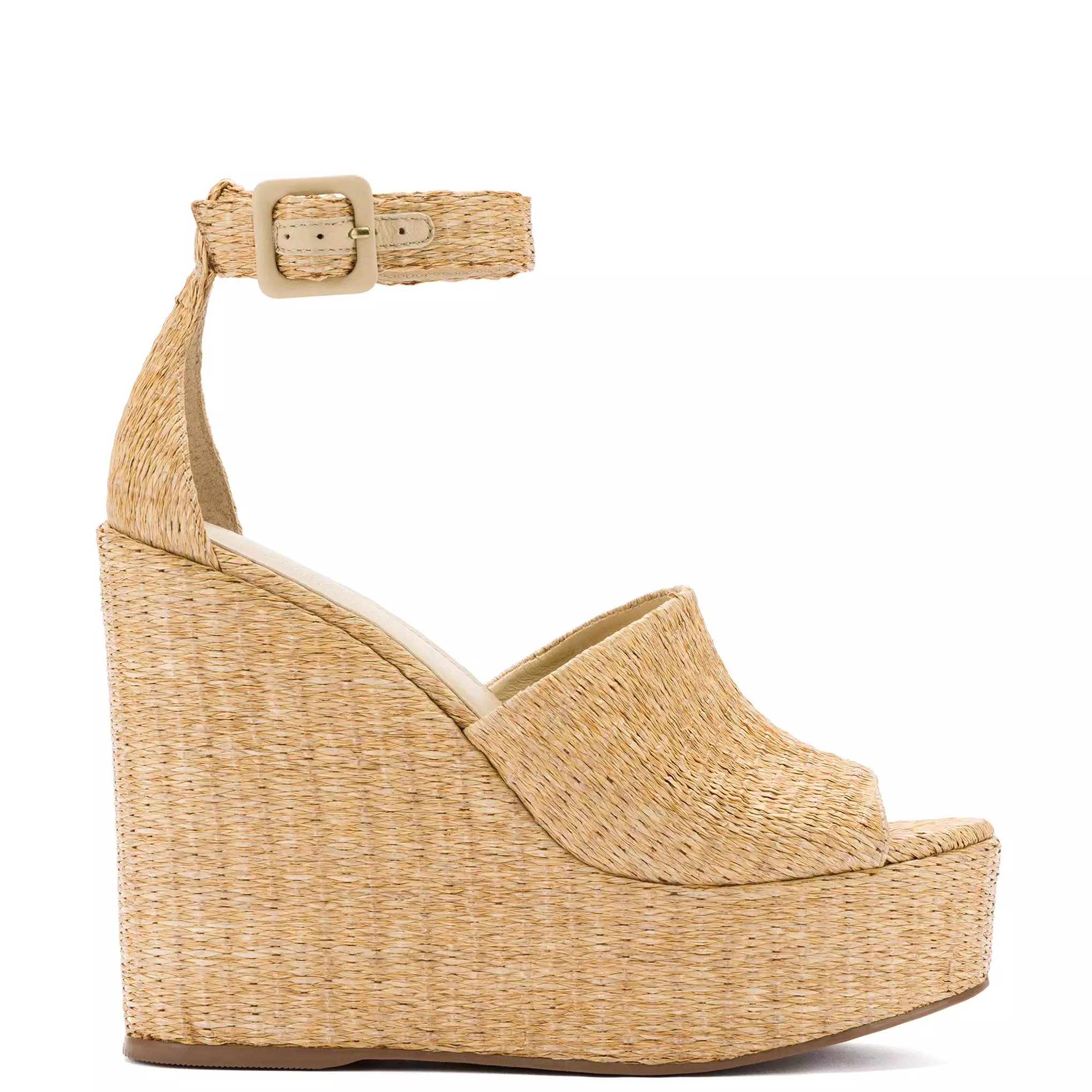 Larroudé x Jennifer Fisher Wedge Sandal In Sepia Raffia