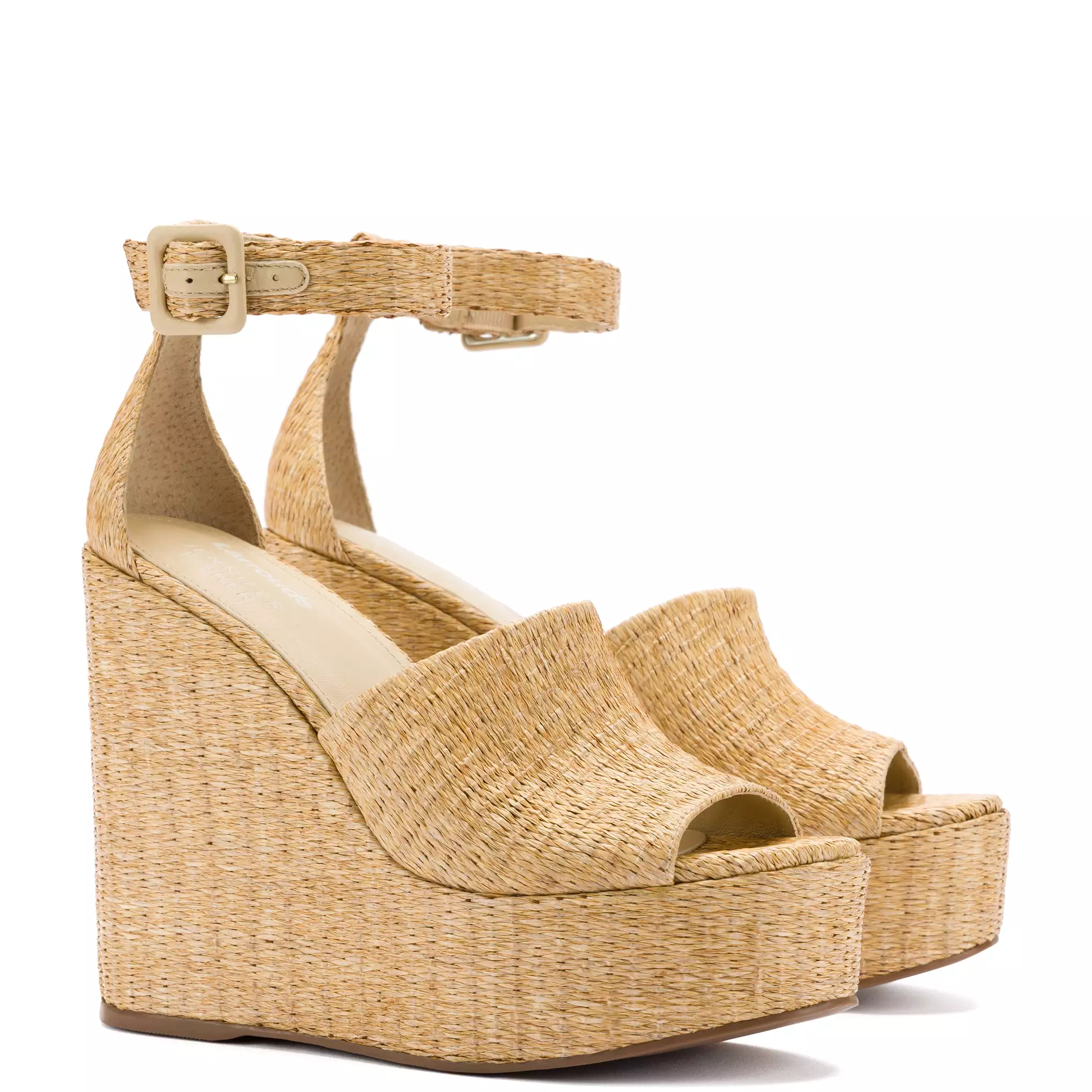 Larroudé x Jennifer Fisher Wedge Sandal In Sepia Raffia