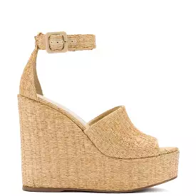 Larroudé x Jennifer Fisher Wedge Sandal In Sepia Raffia