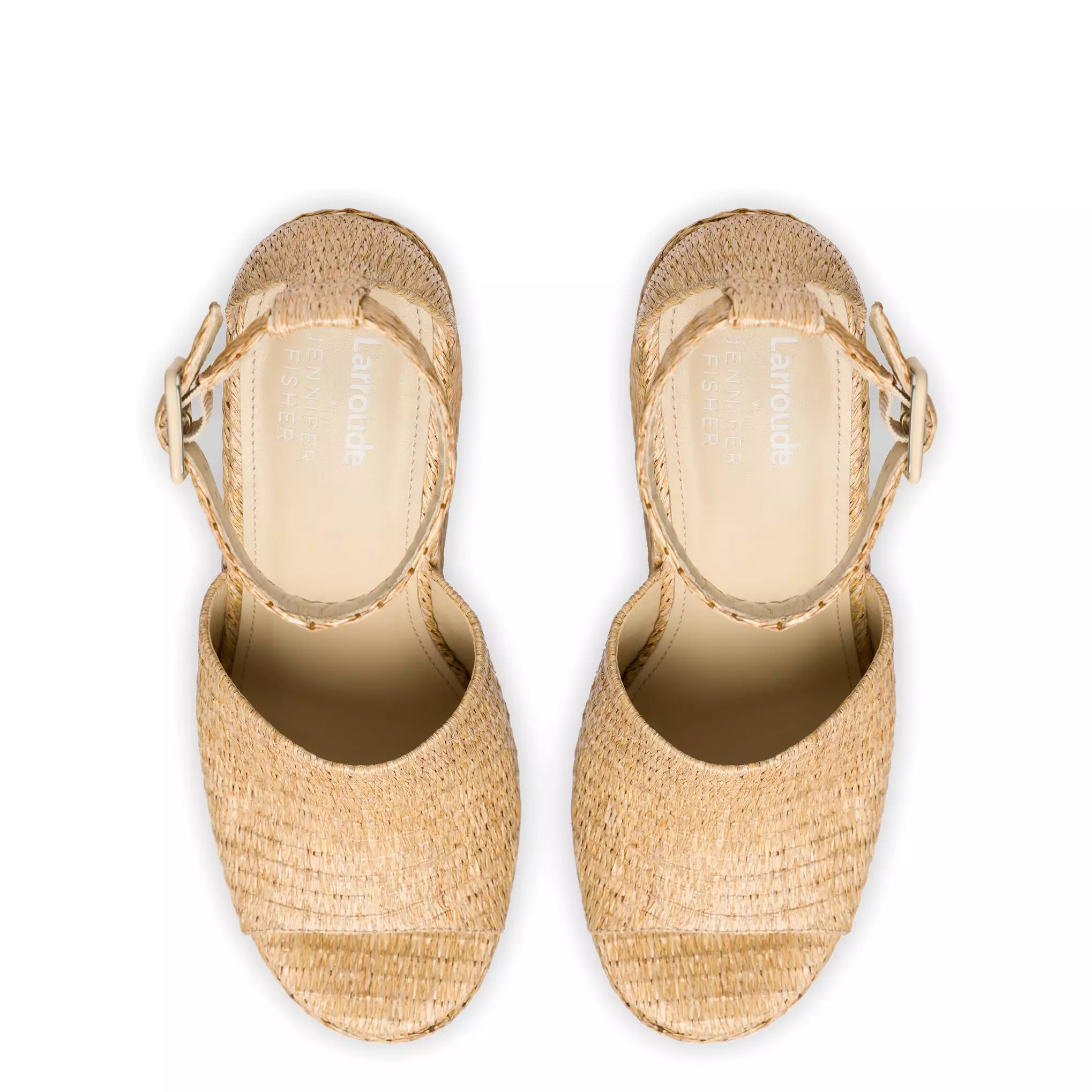 Larroudé x Jennifer Fisher Wedge Sandal In Sepia Raffia