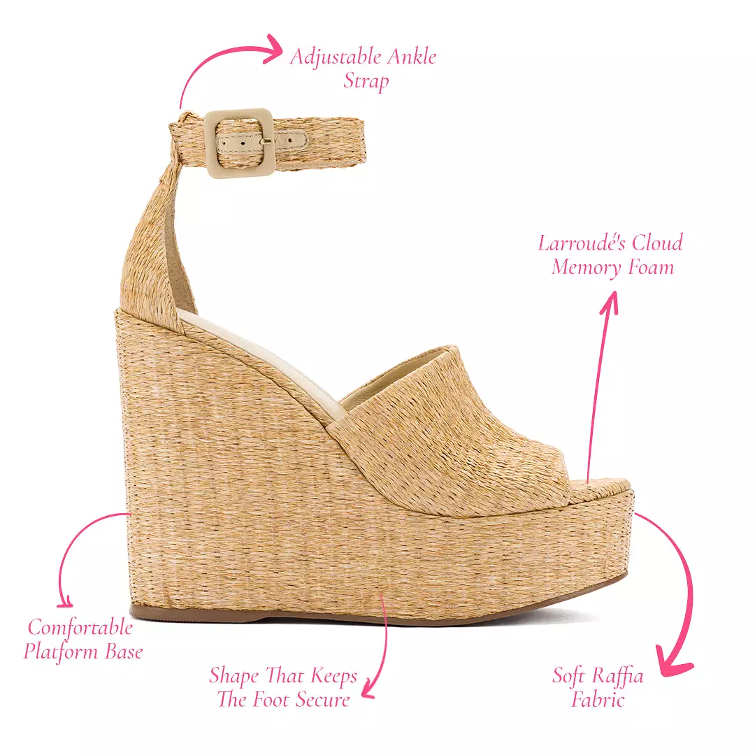 Larroudé x Jennifer Fisher Wedge Sandal In Sepia Raffia