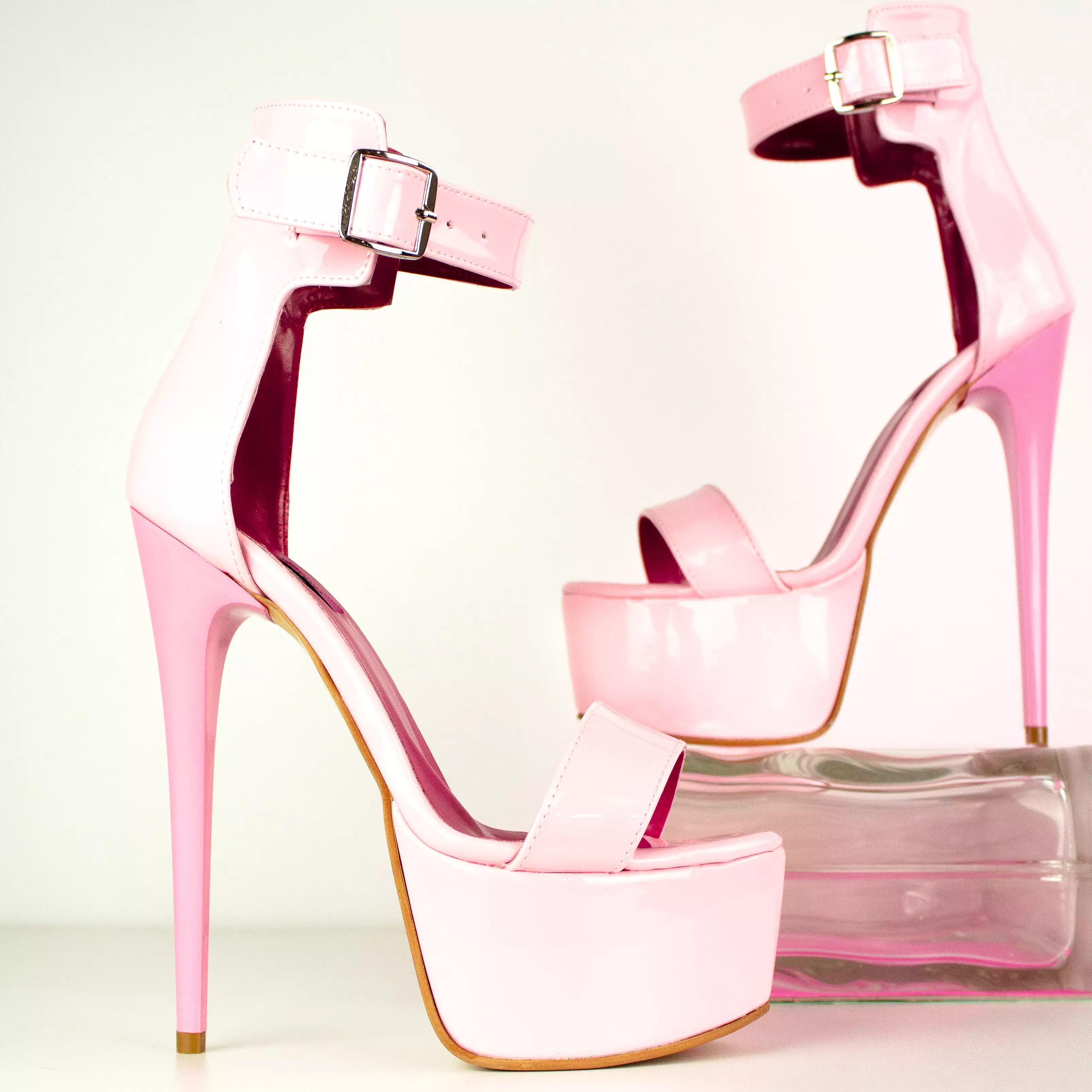 Light Pink Gloss Ankle Belt High Heel Sandals