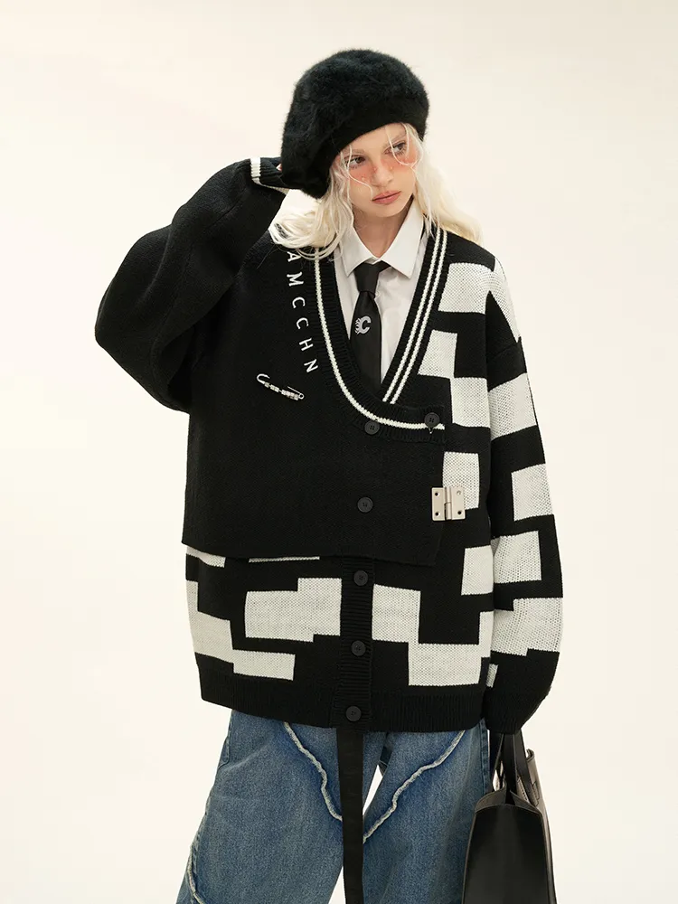 MAMC  |Unisex Street Style Oversized Logo Cardigans