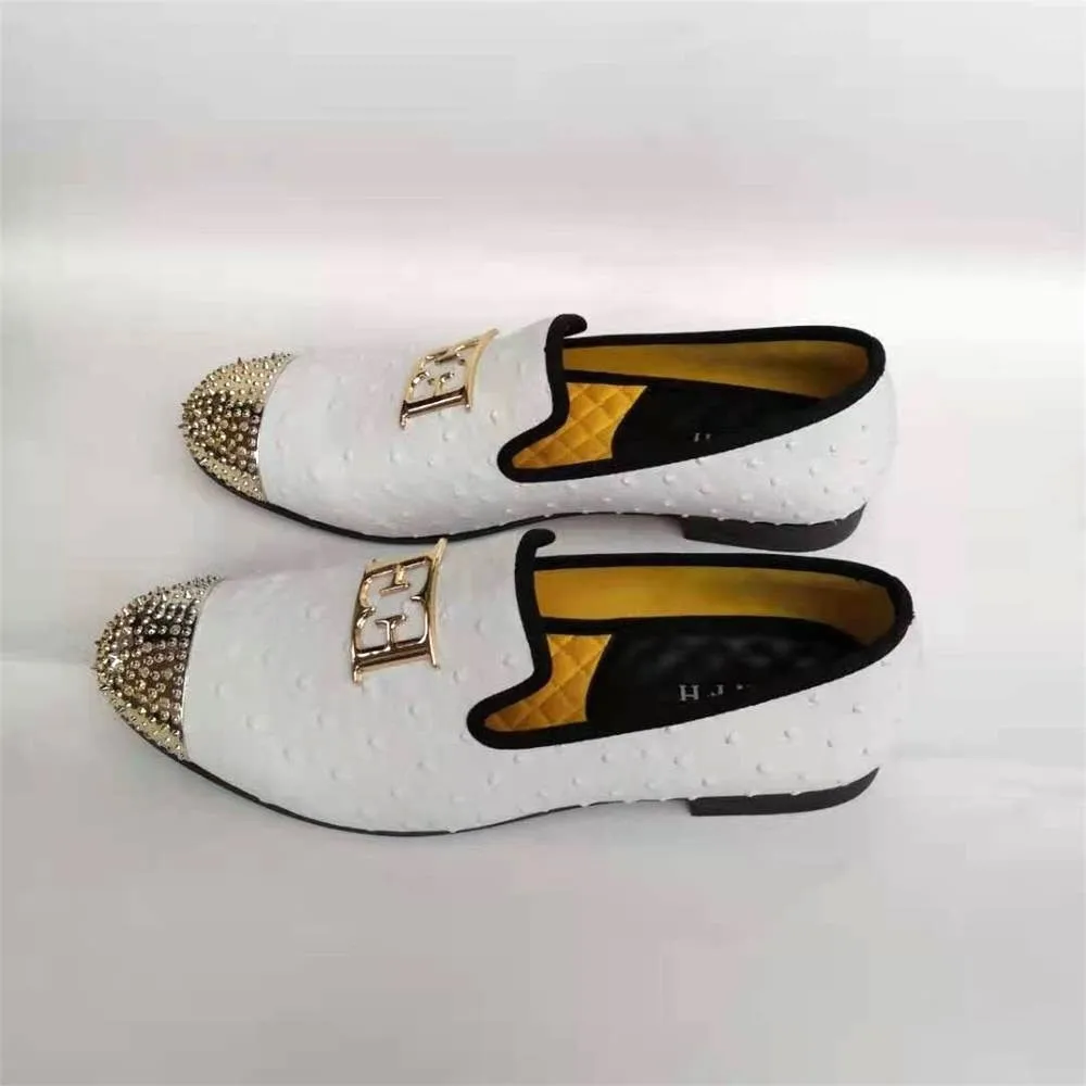 Men's Casual White Ostrich Skin Pattern Slip-On Breathable Loafers