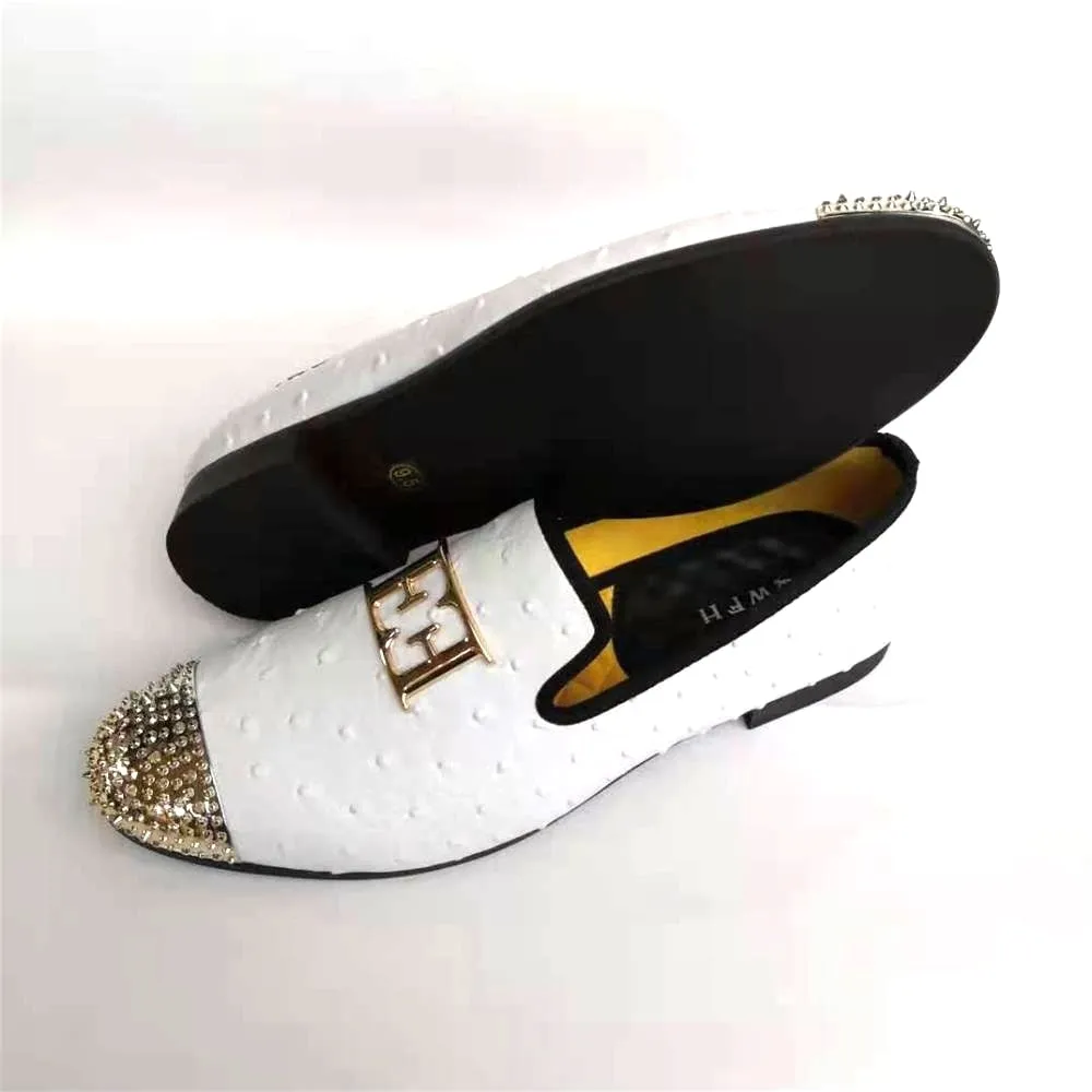 Men's Casual White Ostrich Skin Pattern Slip-On Breathable Loafers