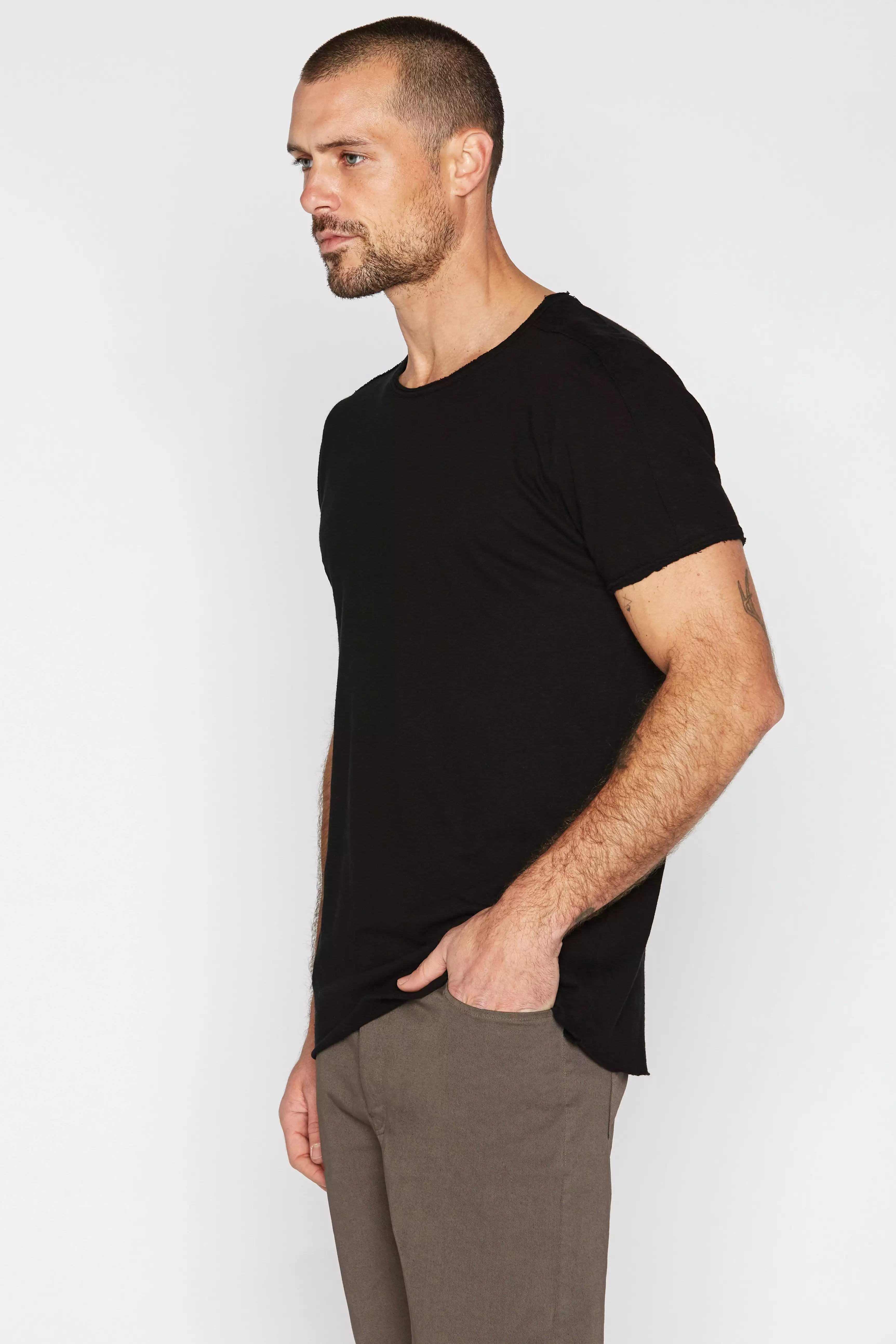 Men's Cotton Linen Patch Sleeve Tee