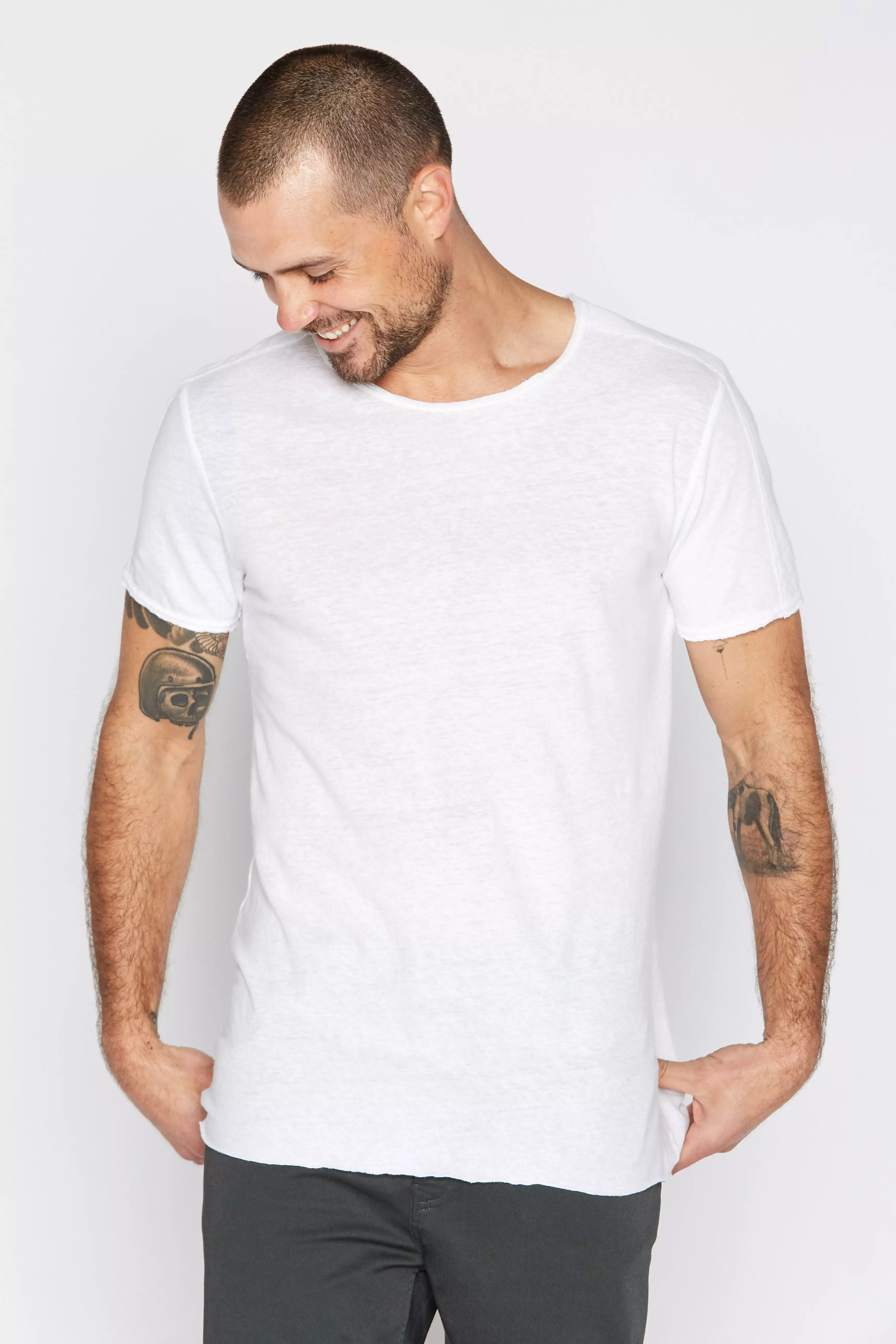 Men's Cotton Linen Patch Sleeve Tee