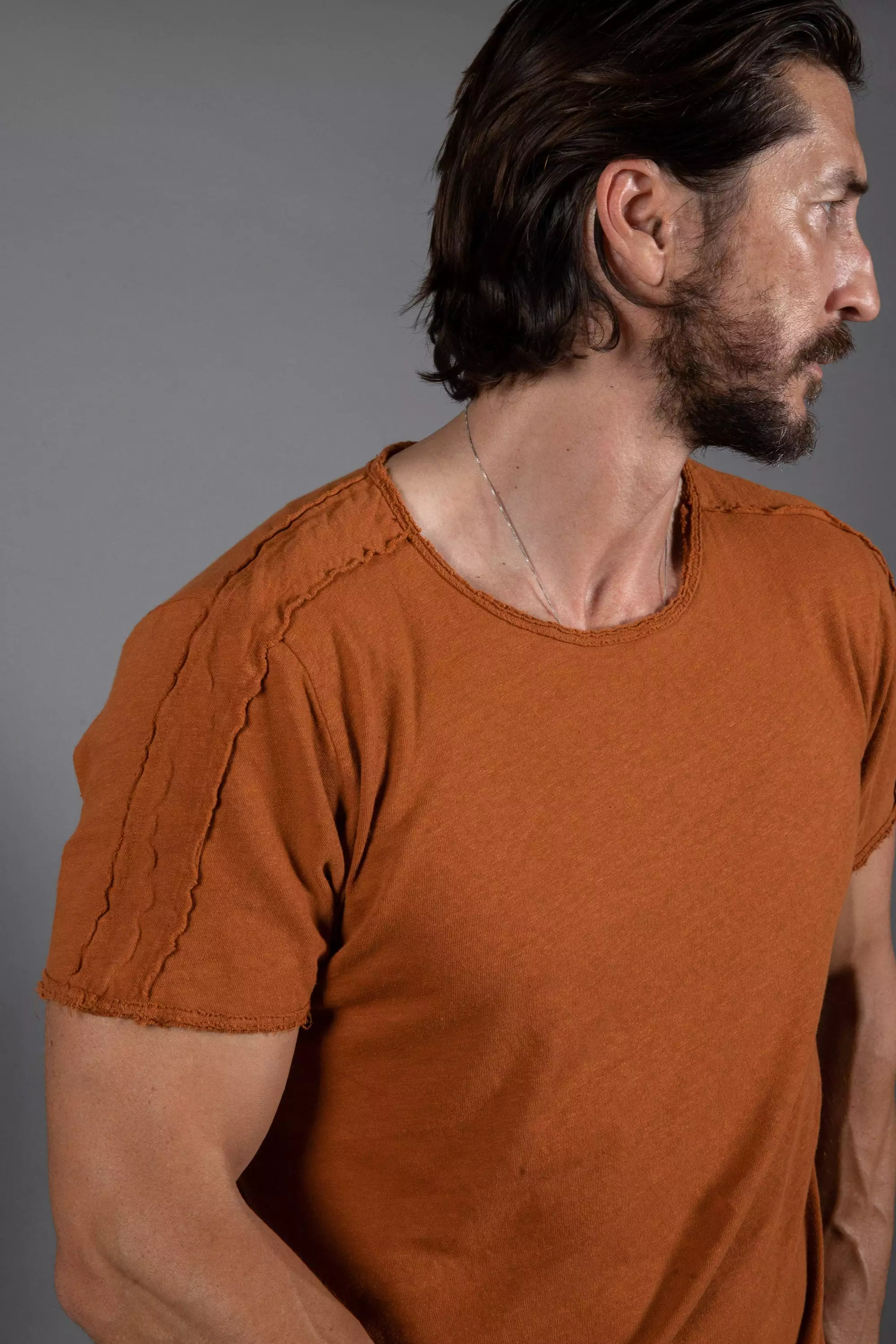 Men's Cotton Linen Patch Sleeve Tee