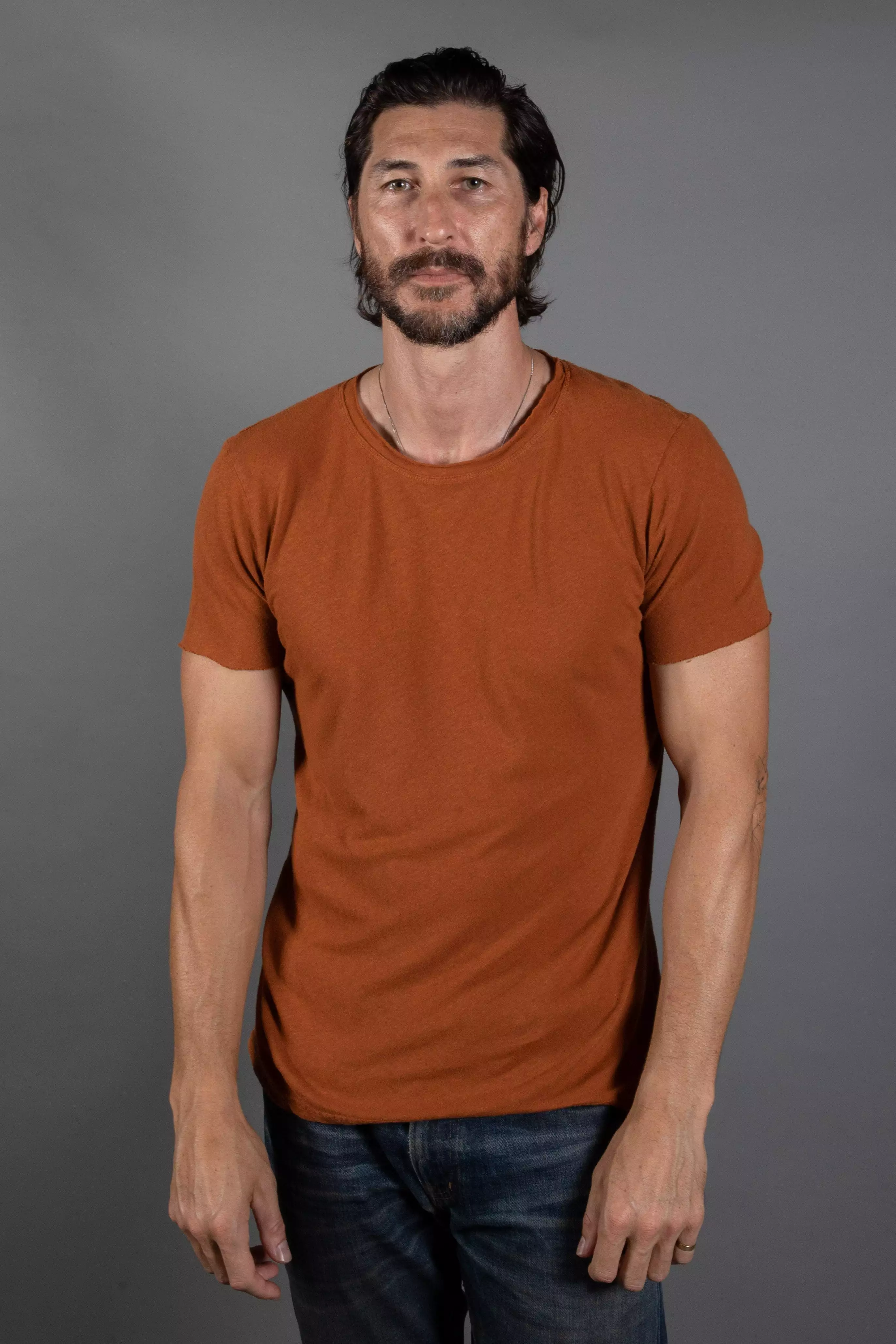 Men's Wallace Raw Neck Cotton Linen Crew Tee