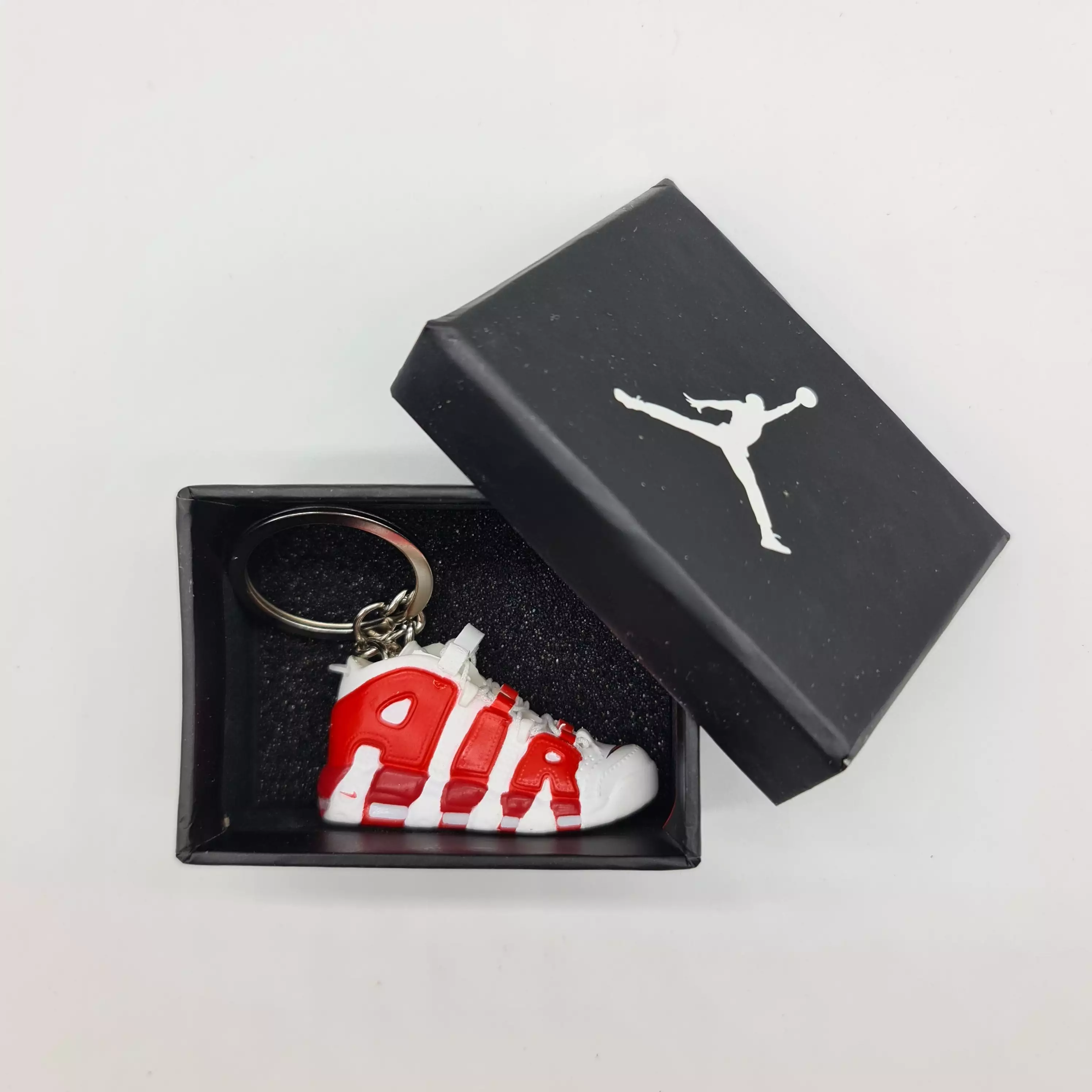 Mini Sneaker Keyring- Air More Uptempo (White/Red)