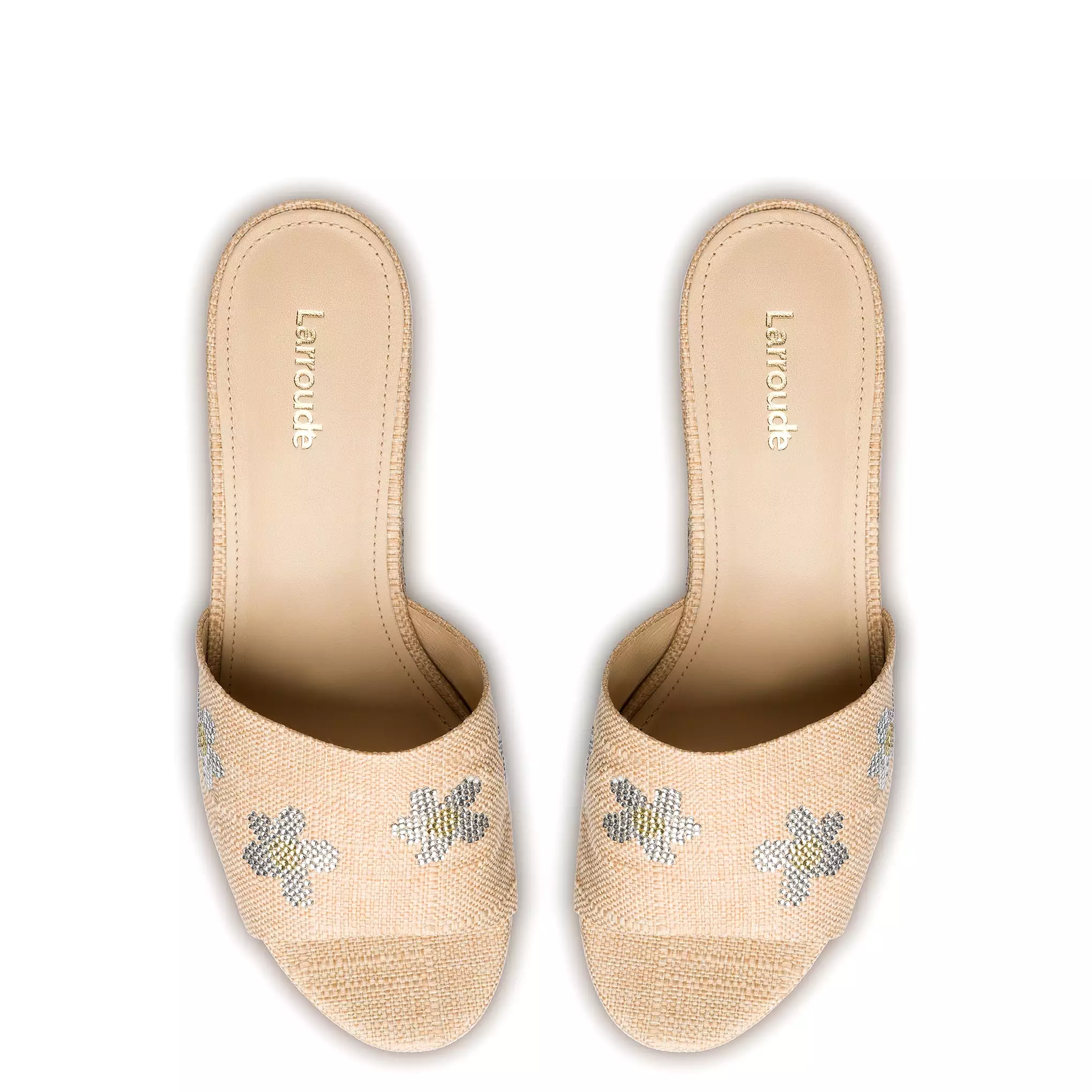 Miso Platform Sandal In Beige Raffia and Floral Crystals