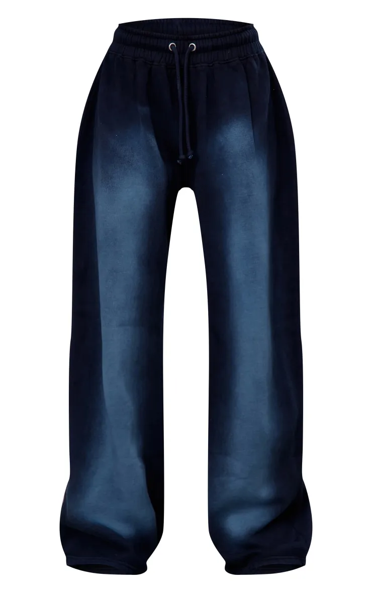 Navy Ombre Washed High Waisted Wide Leg Joggers