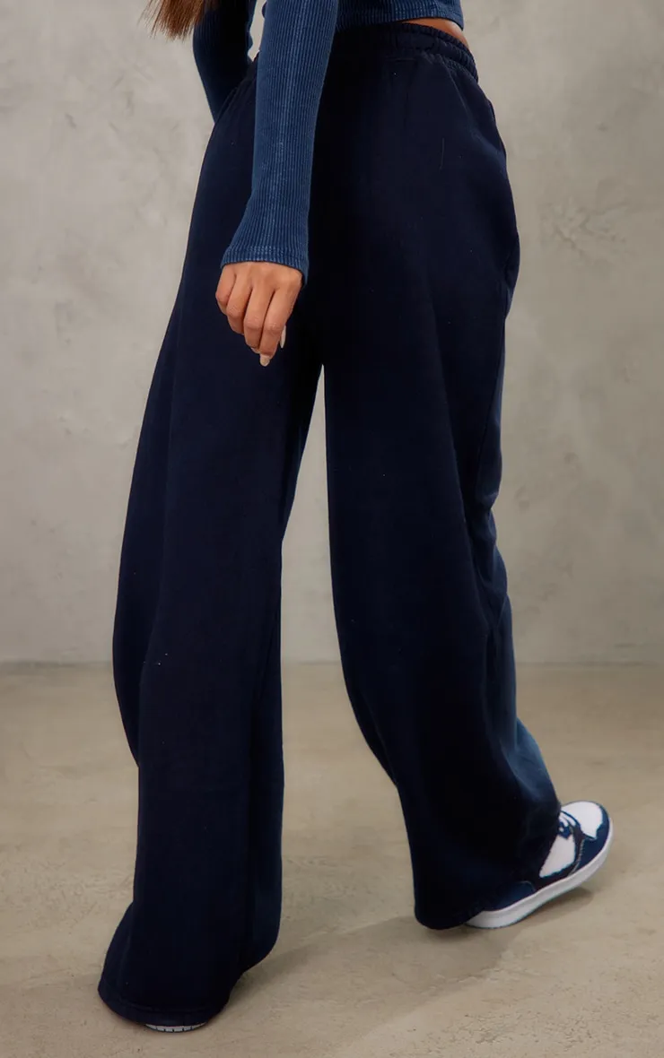 Navy Ombre Washed High Waisted Wide Leg Joggers