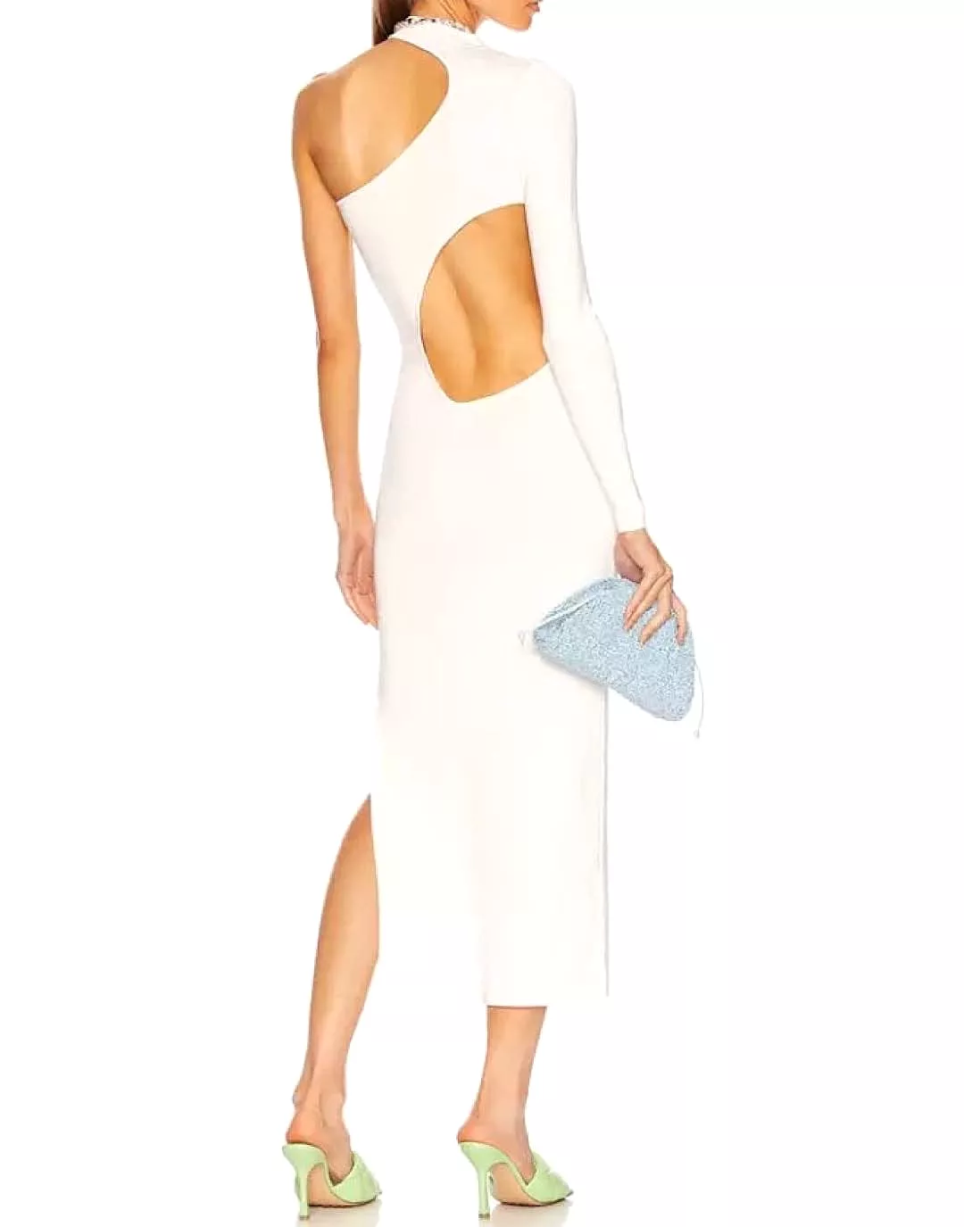 One Sleeve Cutout Bodycon Dress In White