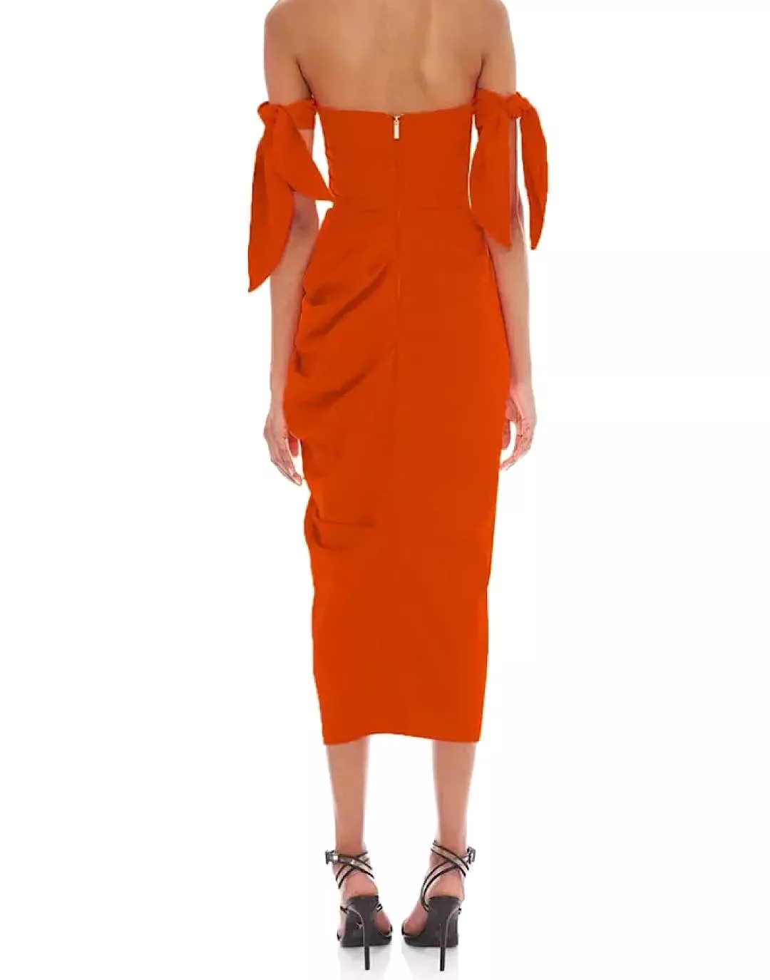 Orange Bodycon Draped Asymmetrical Dress