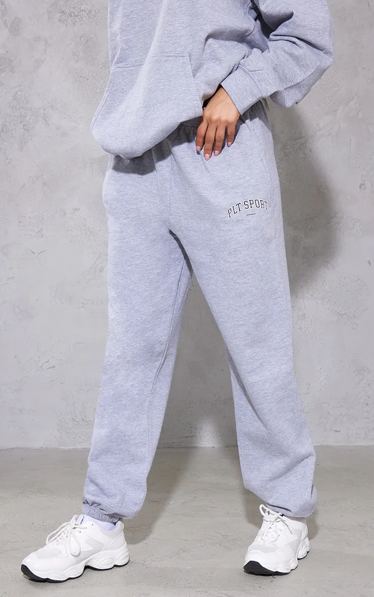 Plt Grey Marl Sport Print Oversized Joggers