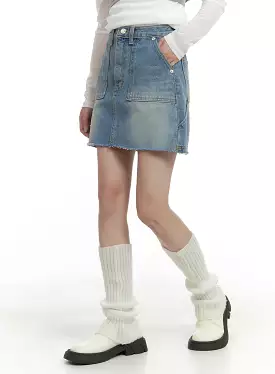 Pocket Washed Denim Mini Skirt CA403