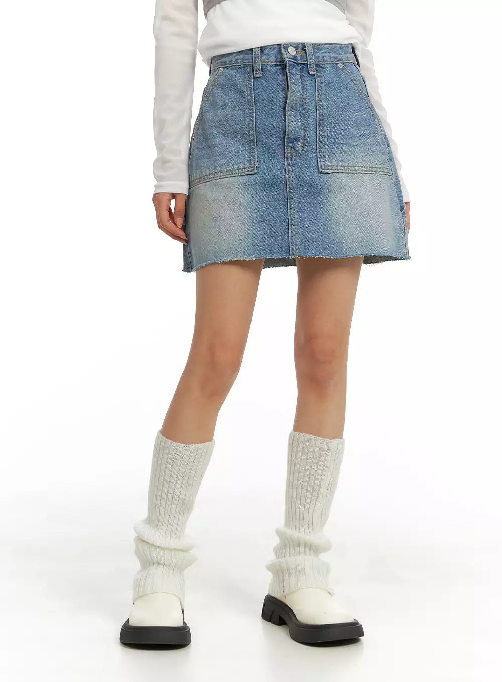 Pocket Washed Denim Mini Skirt CA403