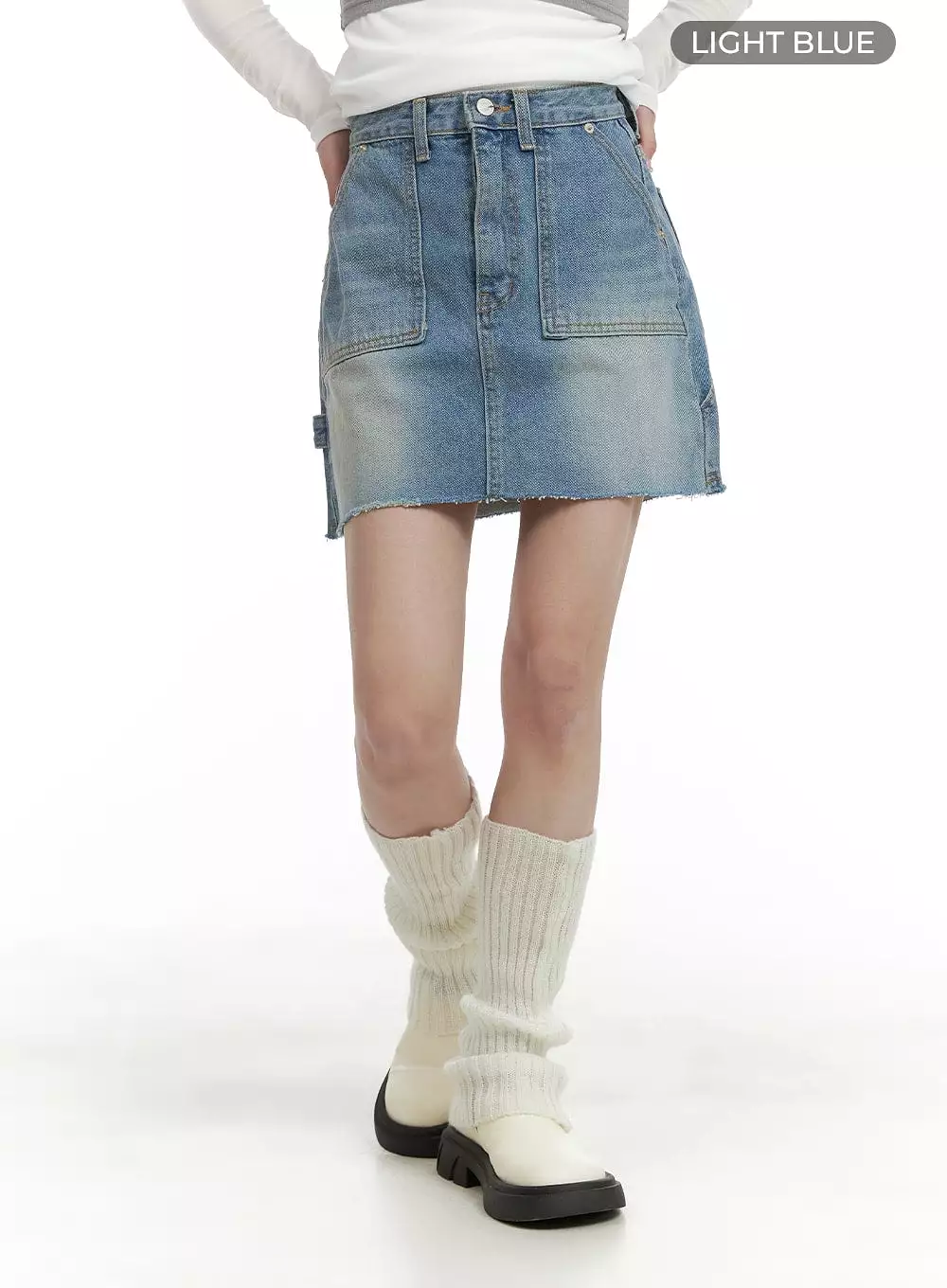 Pocket Washed Denim Mini Skirt CA403