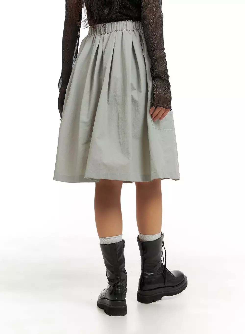 Solid Flare Cargo Midi Skirt CM425