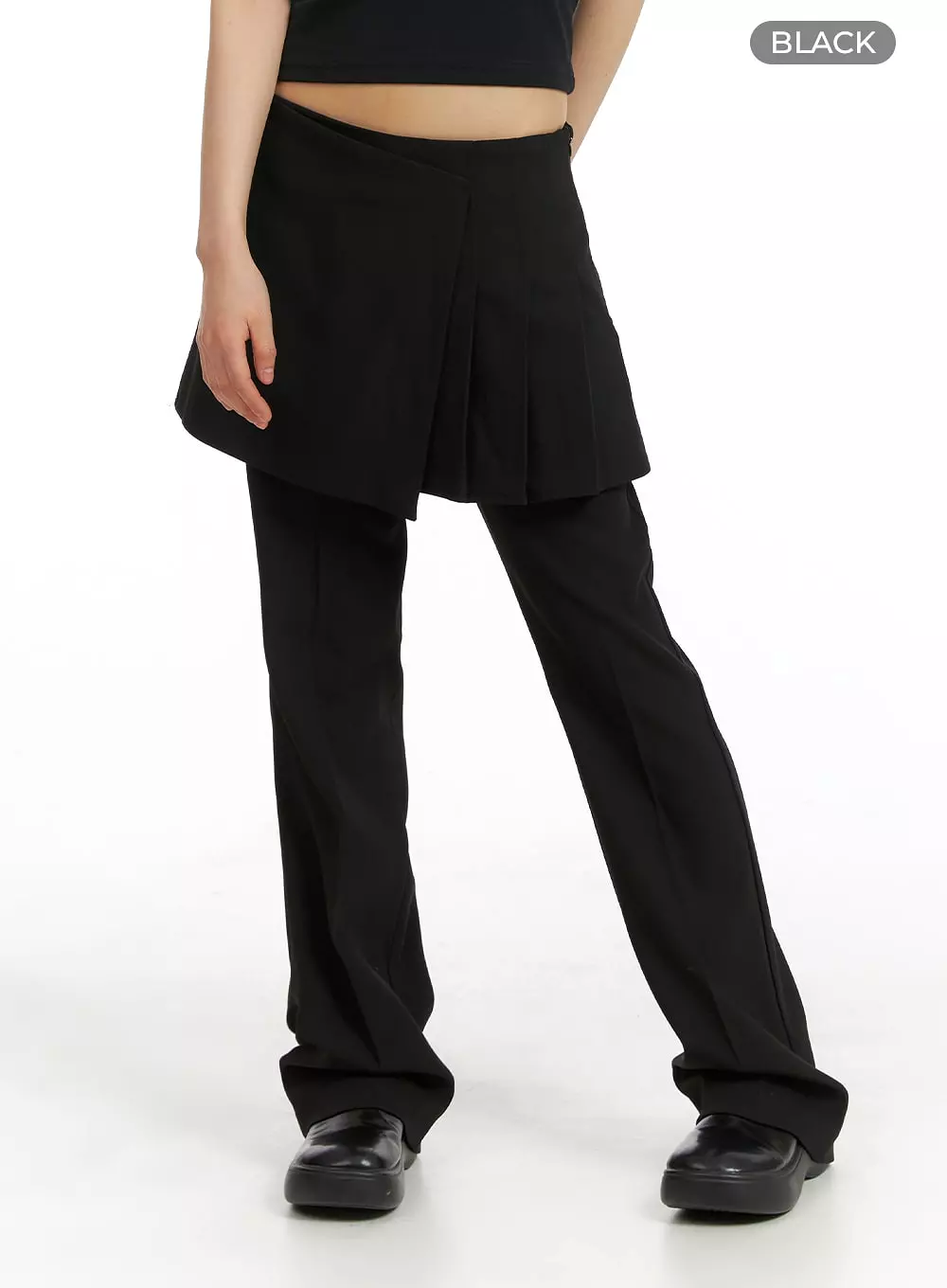 Solid Skirt Layered Straight Leg Pants CM412