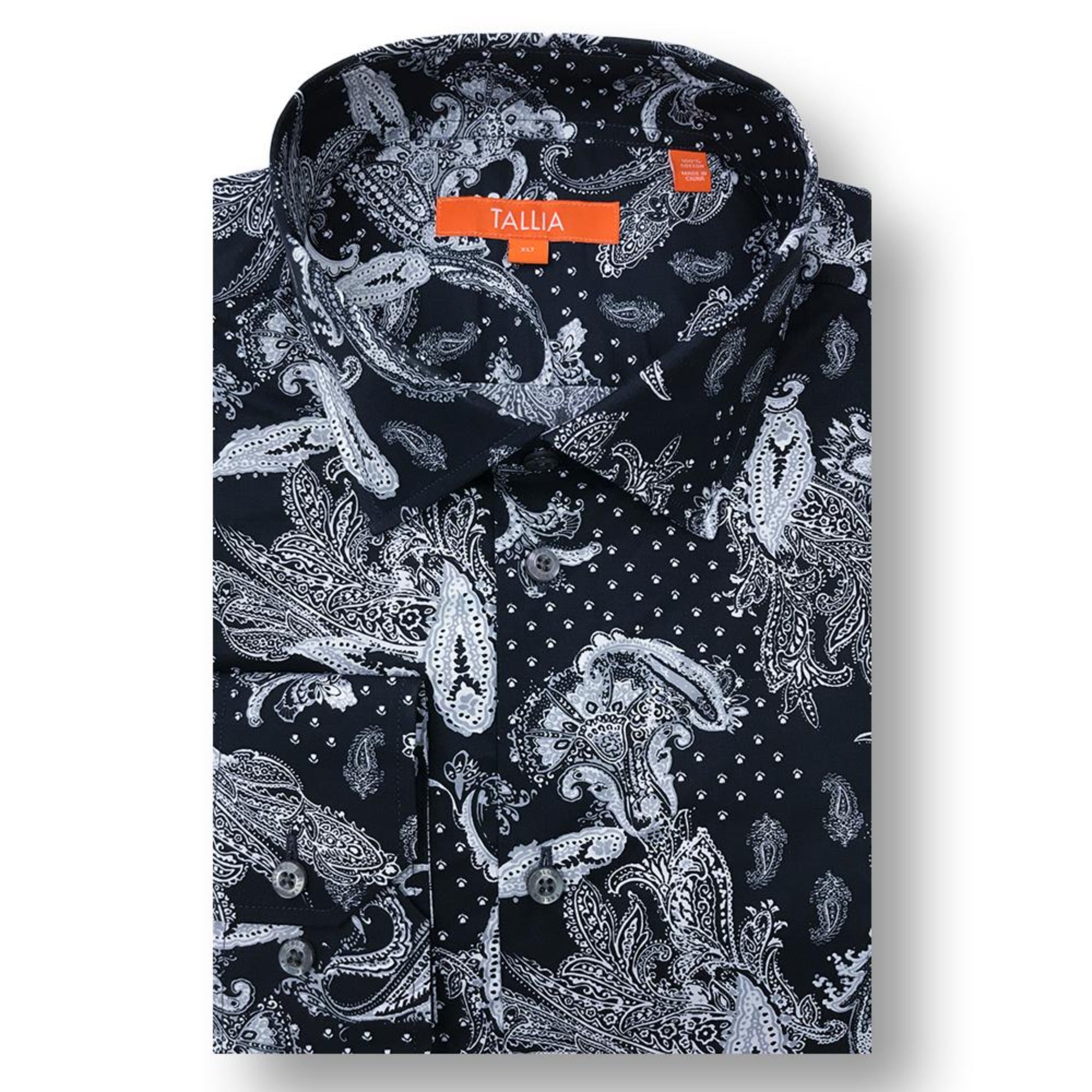 TALLIA BIG AND TALL - MENS DOT PAISLEY DRESS SHIRT - BLACK