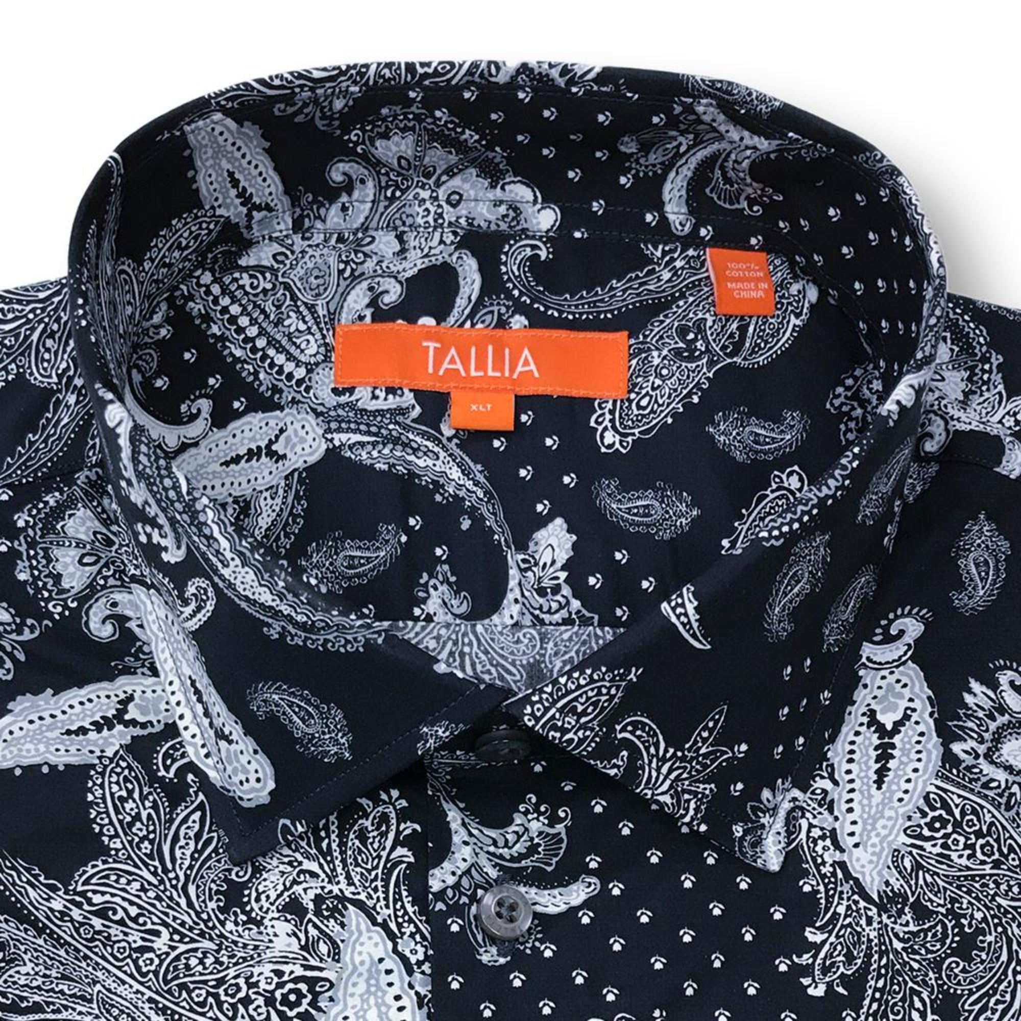 TALLIA BIG AND TALL - MENS DOT PAISLEY DRESS SHIRT - BLACK