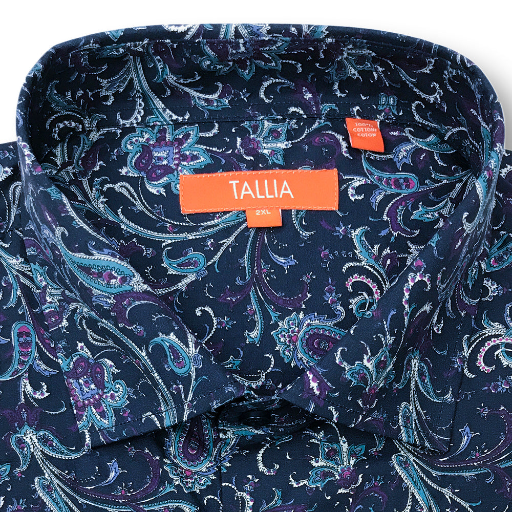 TALLIA BIG AND TALL - MENS PAISLEY DRESS SHIRT - NAVY