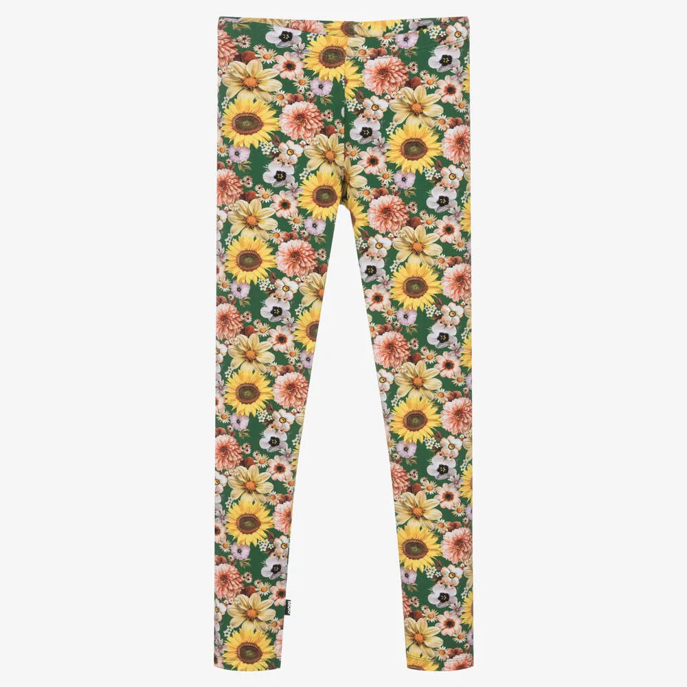 Teen Girls Green Floral Cotton Leggings