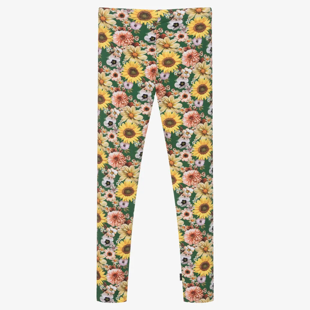 Teen Girls Green Floral Cotton Leggings