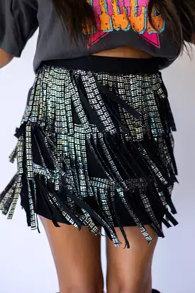 Tiered Fringe Mini Skirt