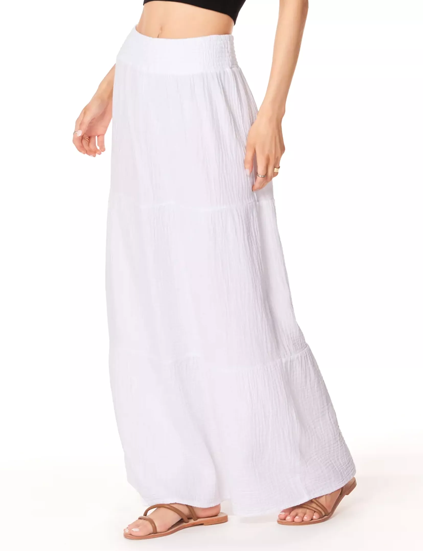 Tiered Maxi Skirt, White