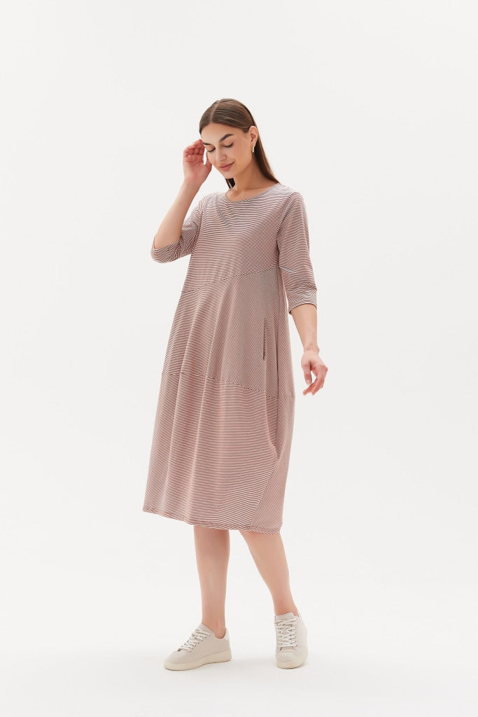 Tirelli - 3/4 Stripe Diagonal Seam Dress - Chestnut Stripe