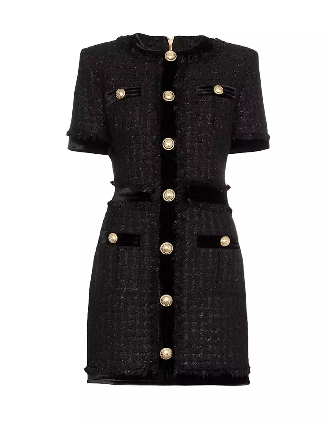 Tweed Knit Gold Button Dress