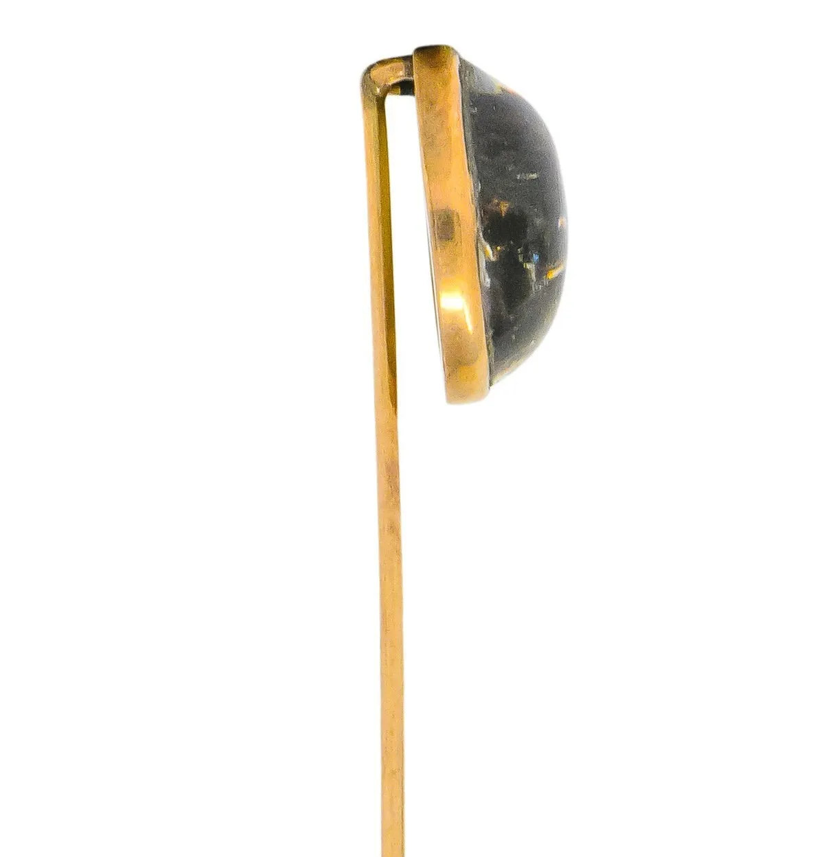 Victorian Mother of Pearl Painted Reverse Carved Rock Crystal 14 Karat Gold Dog Stickpin