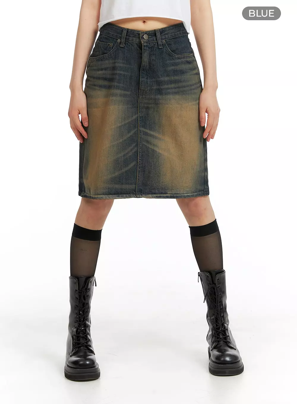 Vintage Washed Midi Denim Skirt CM413